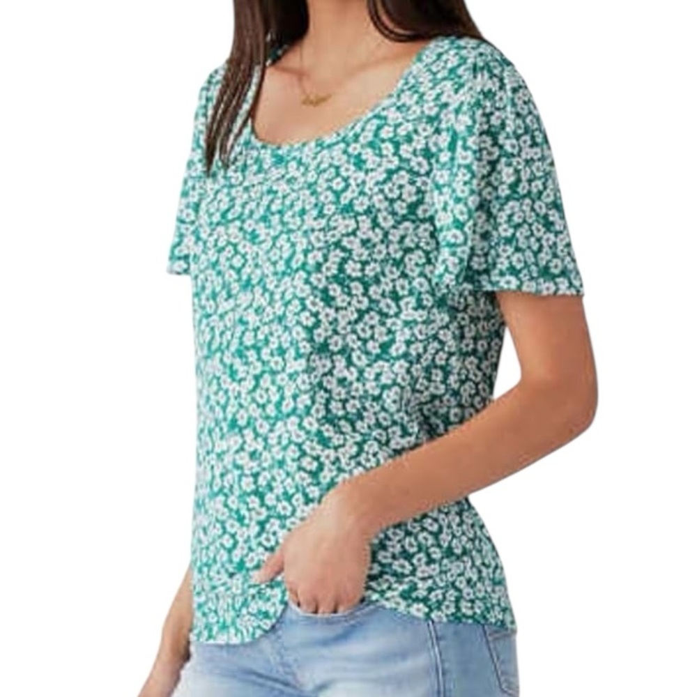 Lucky Brand Womens Green Floral‎ Print Casual Daisy Short Sleeve T Shirt XL